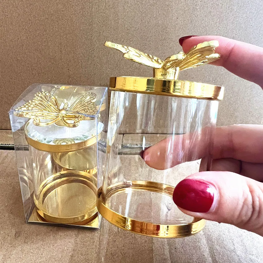 Beautiful Decorative Butterfly Lid Crystal Glass Tea Coffee Sugar Crystal Glass Food Storage Jars