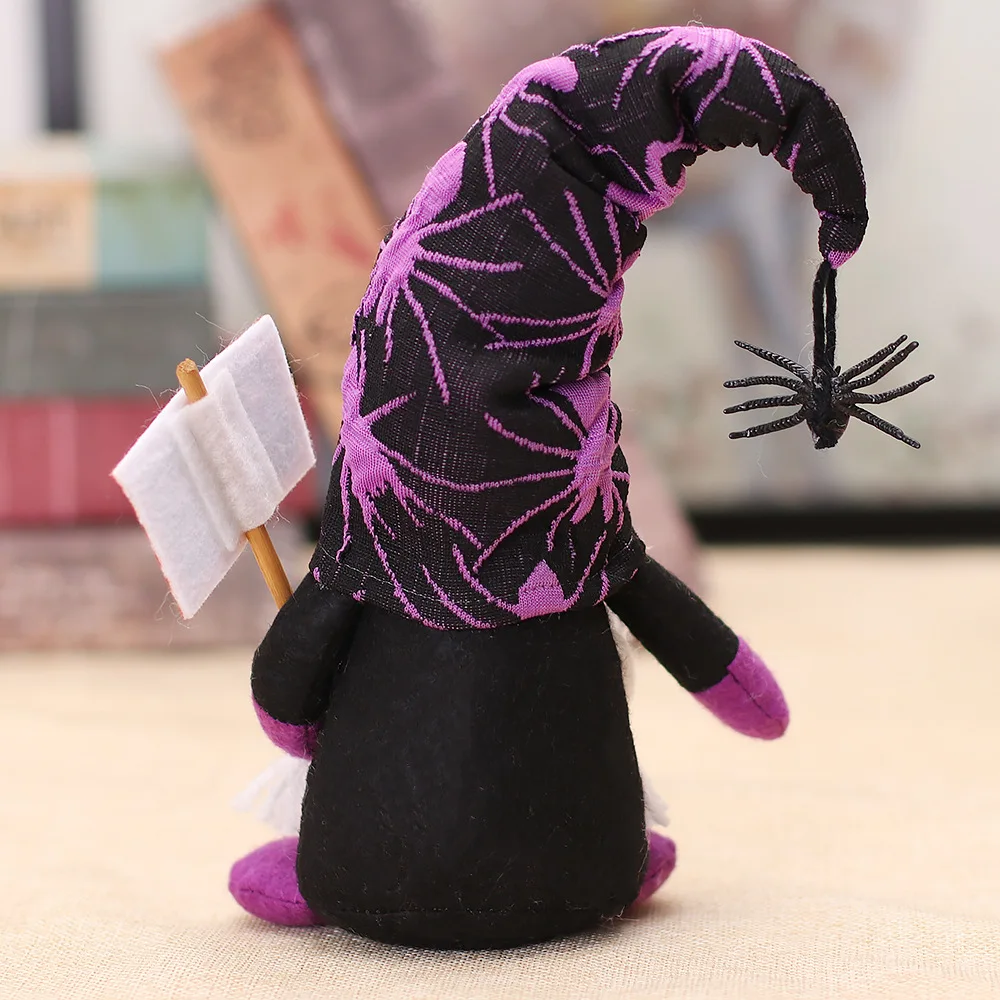 New Pumpkin Spider Print Faceless Dolls Couple Gnome Holding Broom And Sign For Happy Halloween Decorations Standing Plush Dwarf