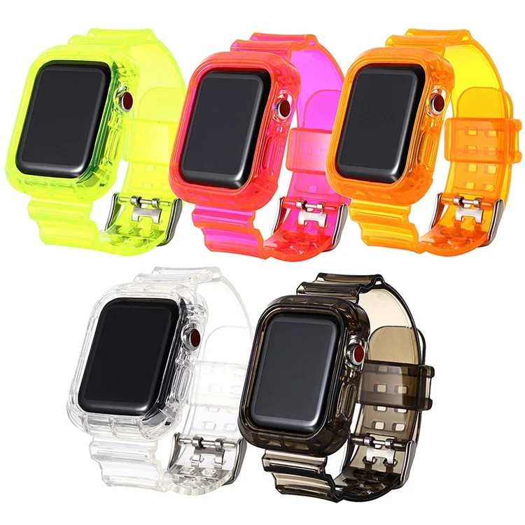 
For Apple Watch Neon Band,Fashion Designer Clear Transparent Silicone Sport Strap For Apple Watch Series 1 2 3 4 5 44MM 