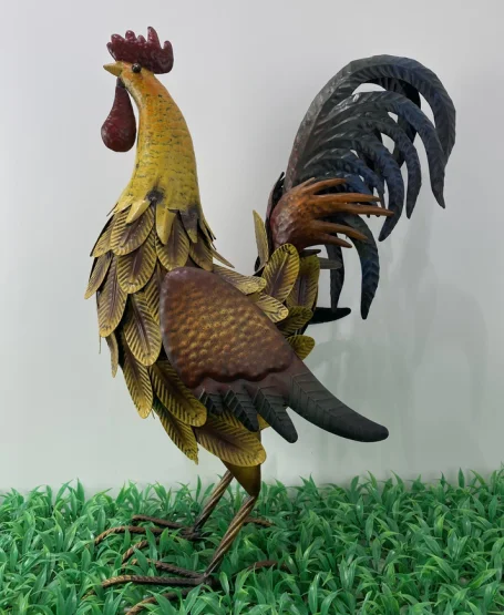 Factory Metal Rooster Decor Outdoor Garden Statues Metal Chicken Sculpture Lawn Ornaments