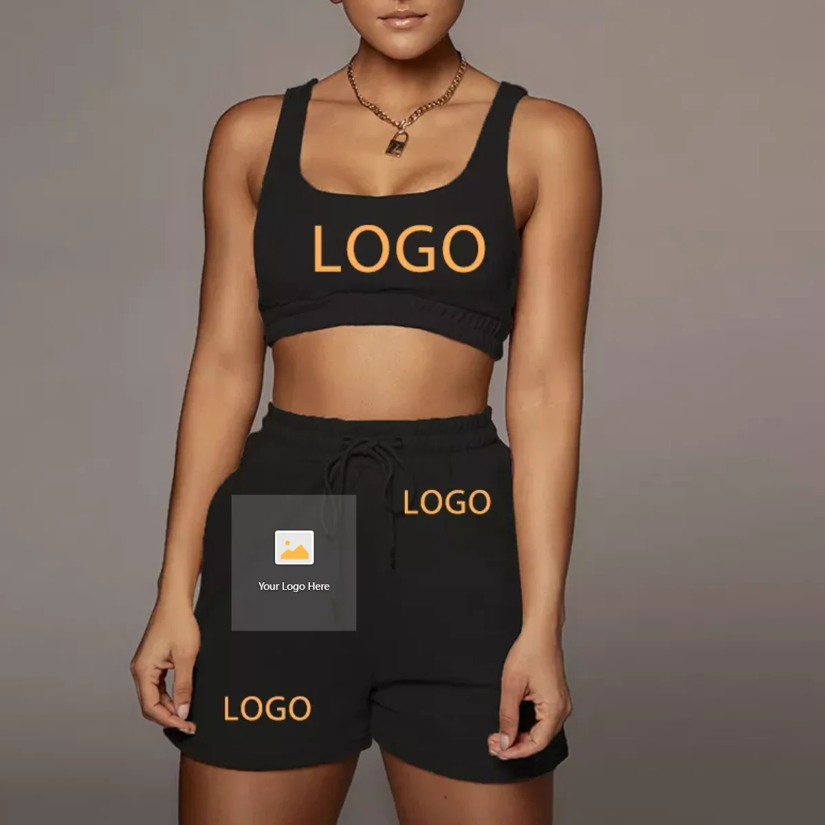 Custom logo 2023 Summer Crop top Two piece shorts Pants Set Joggers Sets Outfits 2 Piece Sweatsuit Sweat Short Set