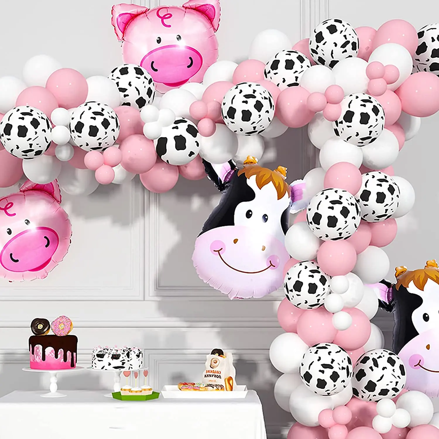 LEMON Cow Party Decorations Farm Animal Balloon Garland Kit with Cow Print Balloons for Girls Birthday Party Supplies
