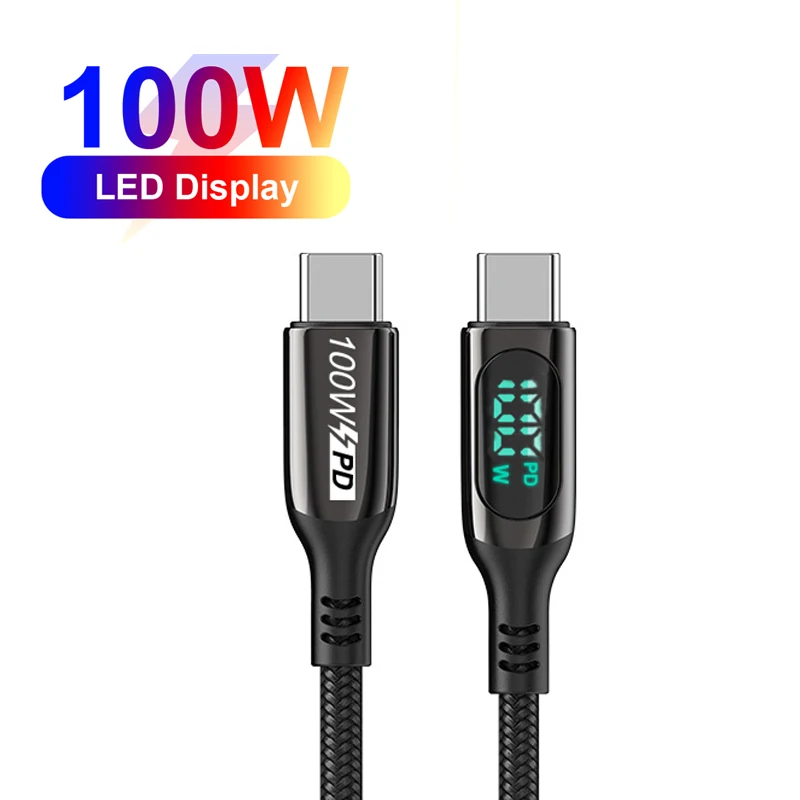 Universal Power Display 100W Type C Super Charging USB C Cable  For Samsung For Huawei FCP 5A Fast Charging Cable