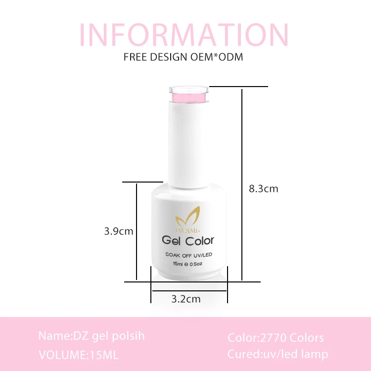 DZ Gel Wholesale Nail Supplies Custom Logo Private Label 7.5 ml Color Vegan Organic Create UV Nail Gel Polish