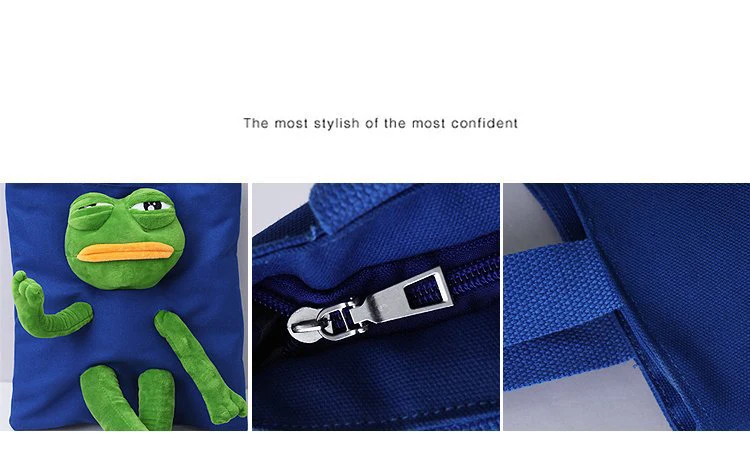 Canvas Green frog tote shoulder bag cute plush green frog student handbag natural canvas tote bags canvas zipper frog bag