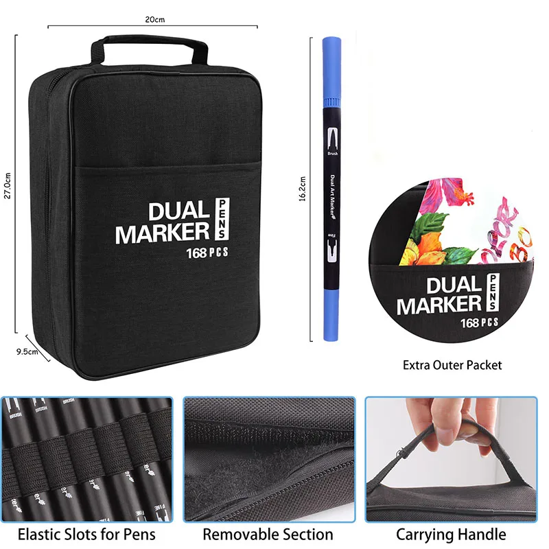 Bview Art 168 Colors Dual Tip Brush Tip Markers Art markers for Artists Coloring Lettering Sketching