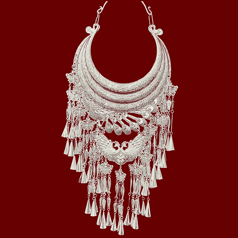 Depth Chinese Miao Hmong ethnic necklaces aluminum plated silver Jewelry Culture Feat Flower necklace
