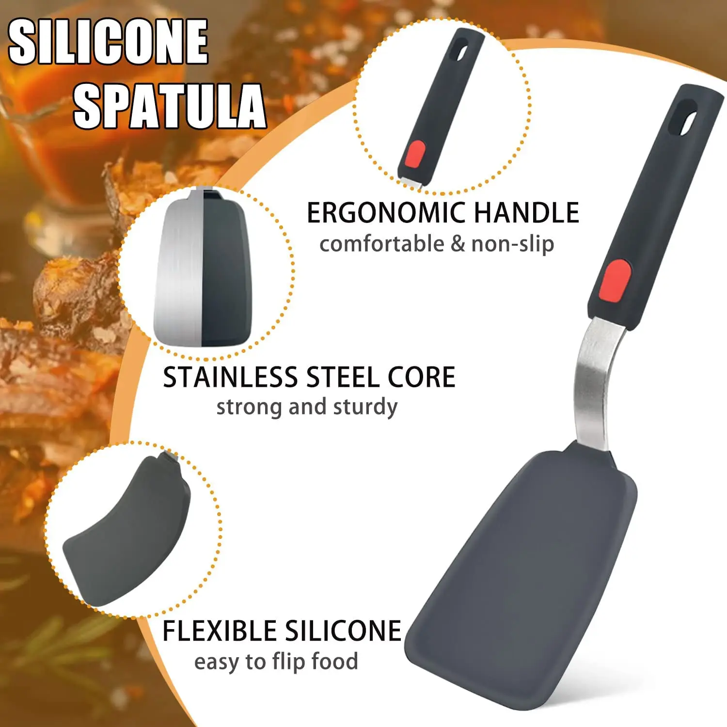 Silicone Spatula Turner Cooking Spatulas for Nonstick Cookware Large Flexible Kitchen Utensils BPA Free Rubber Spatula Set for E