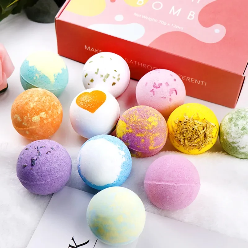 Custom 12pcs Mica Powder Bath Salt Print Dried Flower Bath Bomb Of Bath Bomb Set