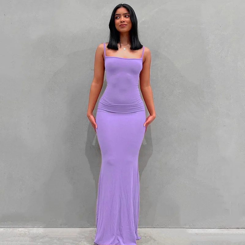 Custom Logo kim kardashian dress dupes long dress modal bodycon lounge Women Maxi basic sleeveless spandex soft Lounge Slip Dresses
