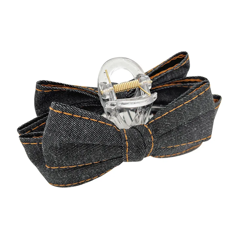 Korean Retro Fabric Hair Accessories Grab Clip Pan Hair 2024 Spring New Shark Clip Headwear Denim Bow Hair Claws Clips