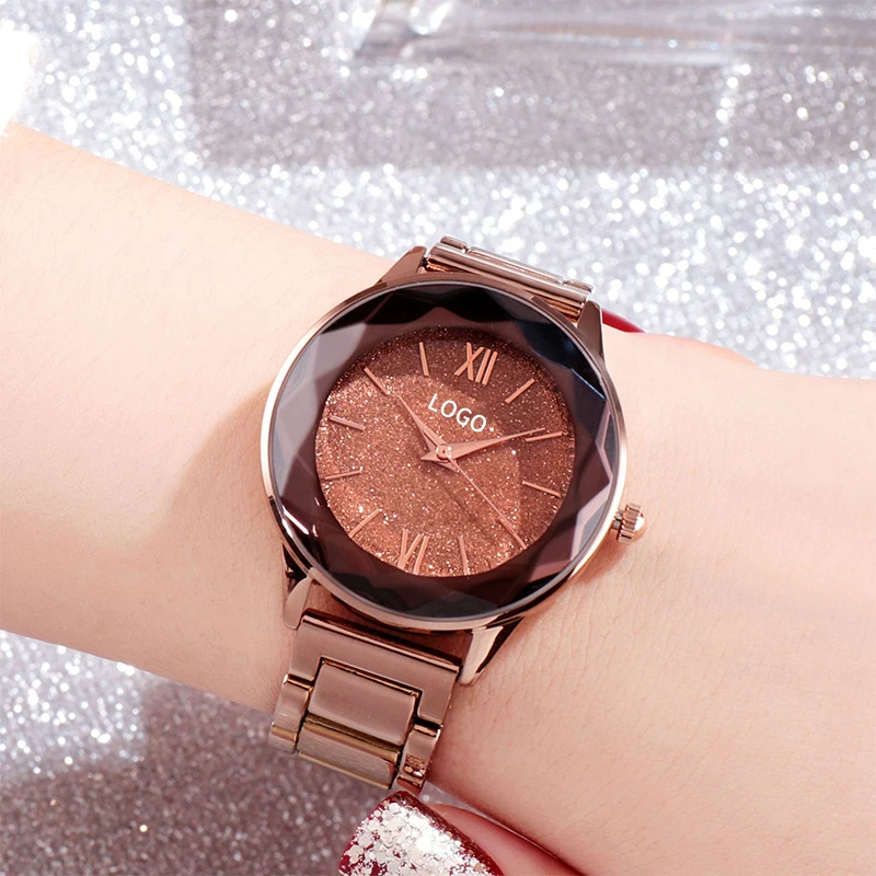 new fashion watches women wrist luxury rose gold starry sky steel band trendy quartz watch for woman watch