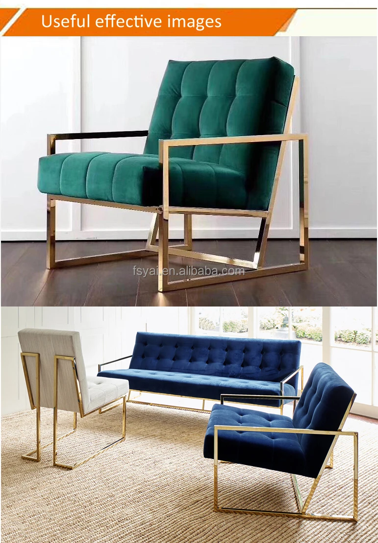 Brass Small MOQ Modern Ergonomic Accent Leisure Velvet Jonathan Adler Dining Lounger Goldfinger Sofa Chair Living Room Chair