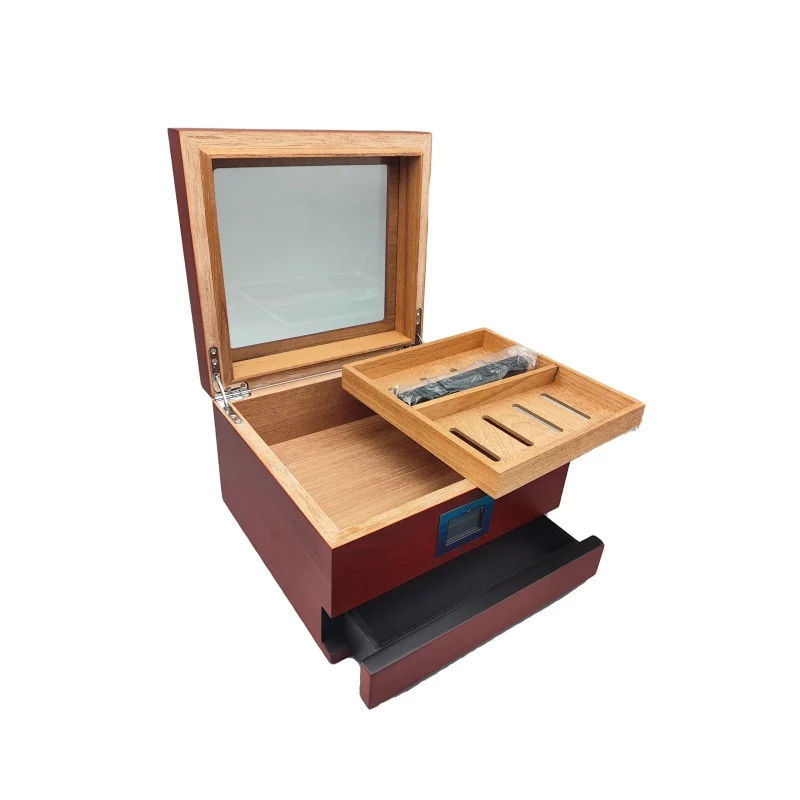 New Design Factory Price 20-35 Cigars Wood Cedar Humidor Box with Glass Tops Cigar Case Hygrometer Gift Box for Men