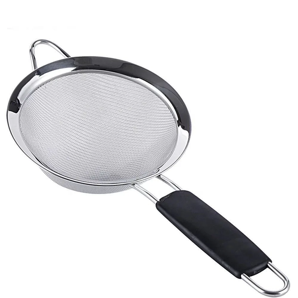 Stainless Steel Kitchen Utensils Cooking Oil Skimmer Strainer Handheld Fine Mesh Flour Sieve Filter Colander