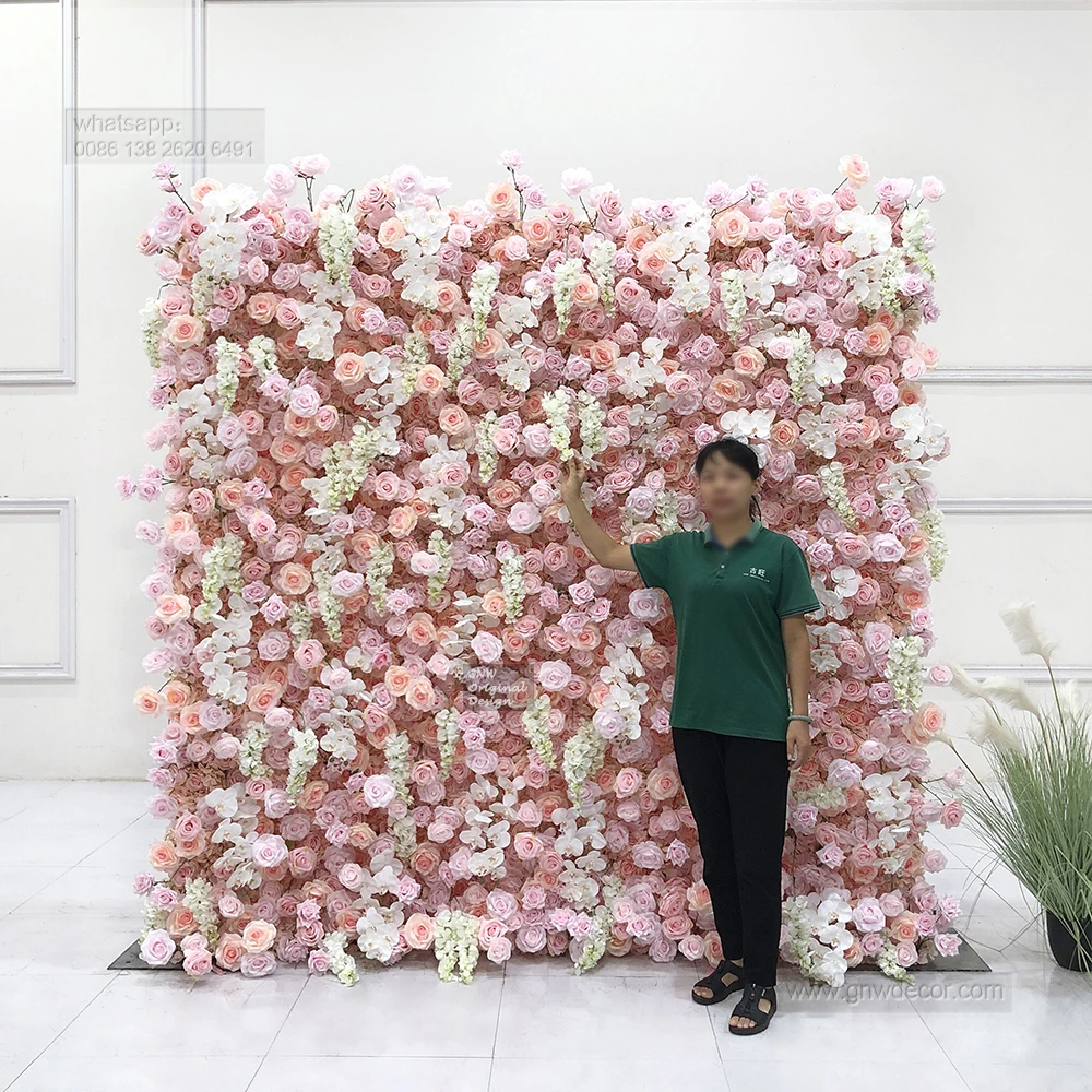 GNW Artificial Roll Up Flower Wall Backdrop Wedding Stage Decoration With Flowers
