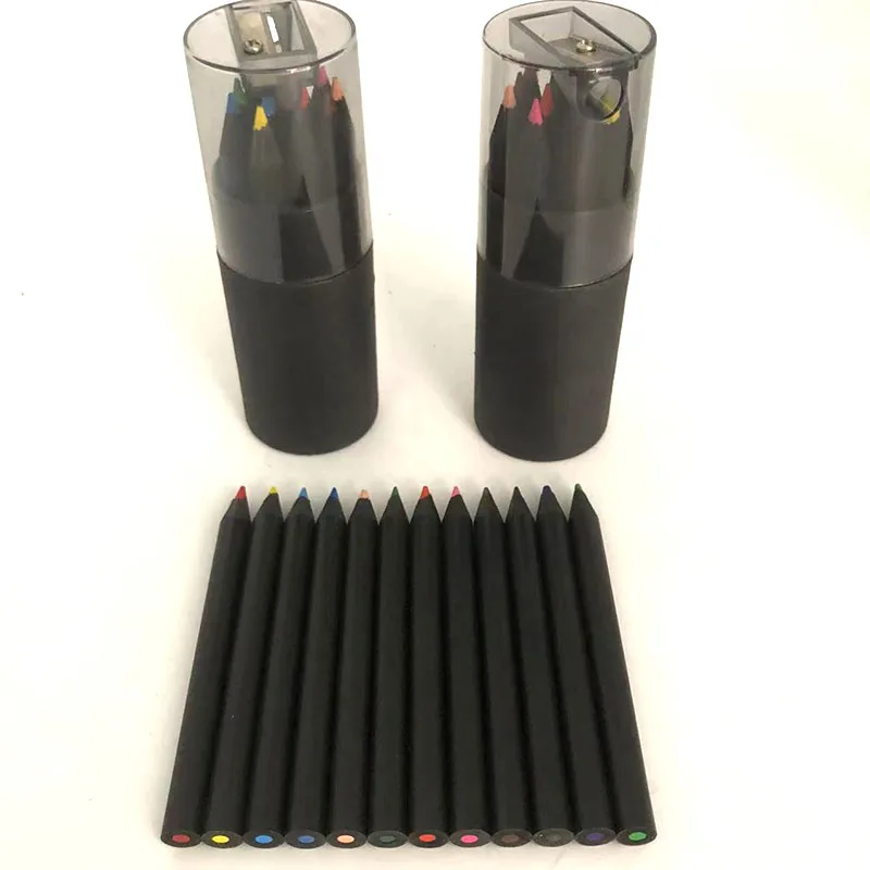 Customized logo 12 Color Mini Pencil Set 3.5' Mini Black Wood Colored Pencil For KIds