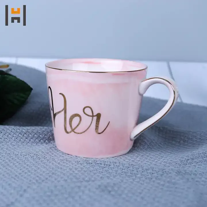 Pink personalized marble couples mug ceramic coffee tea cup Golden thread Mug