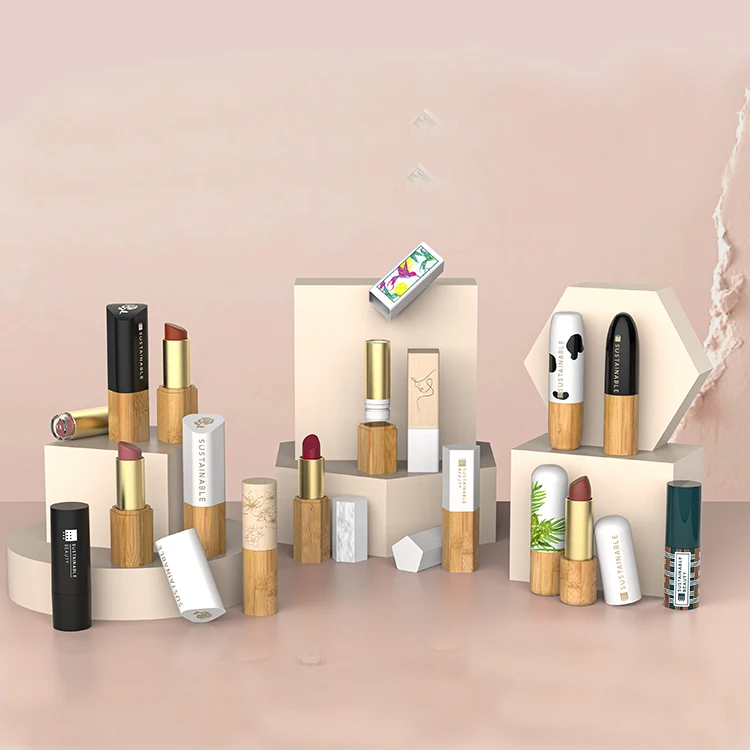 Custom Empty Eyebrow Pencil Packaging Tube Round Bamboo Eyeliner Pen Lipstick Container With One End