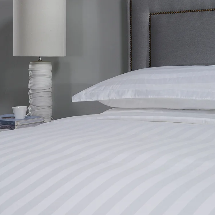 Hotel 240TC 40S 3cm stripe 4 Piece Single Double Queen King Hotel Bed Sheet 100% Cotton Embroidered Duvet Cover Bedding Set
