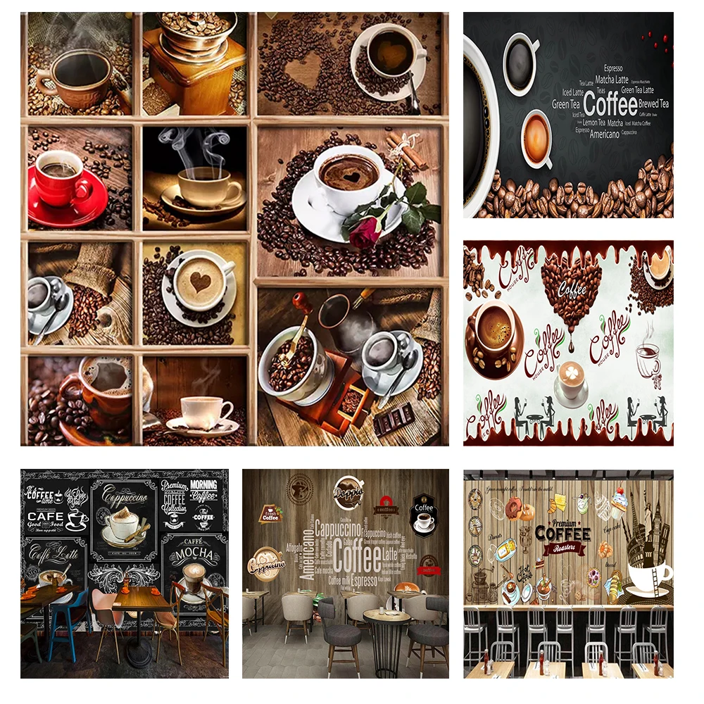 KOMNNI Hand Painted Coffee Wallpaper Industrial Decoration Mural Restaurant Cafe Afternoon Tea Cake Shop Background Wallpaper