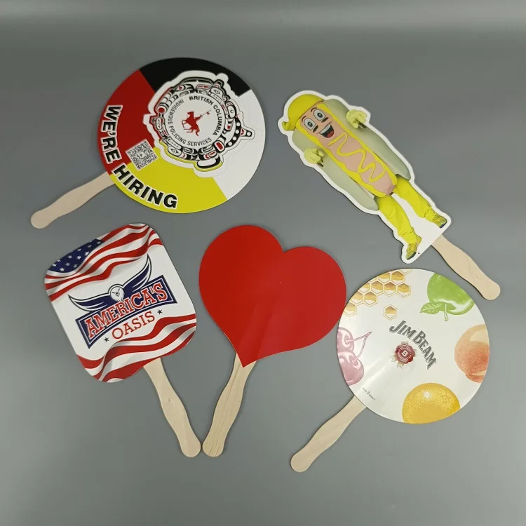 Custom Printing /size circle shape wooden hand paper fan advertising fan