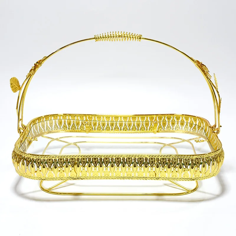 Amazon new exotic fruit basket rectangle portable food glass tray metal fruit basket