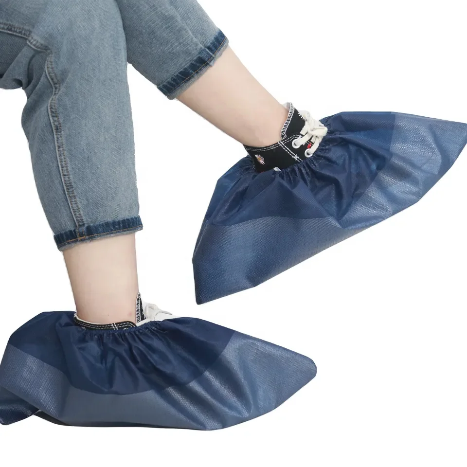 Non Woven PP CPE Shoe Cover Plastic Black Cleanroom Medical Disposable Shoe Cover