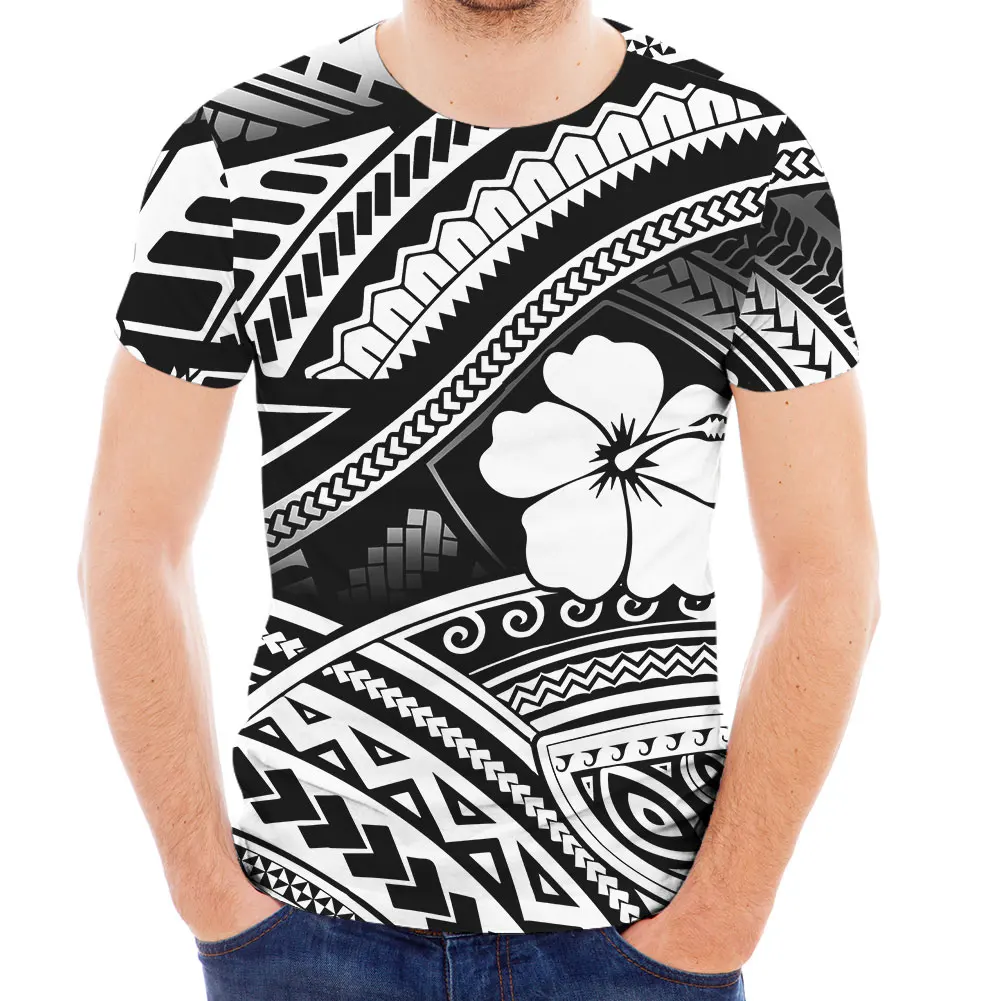 Purple Hibiscus Print Men T-shirts for Summer Short Sleeve Shirt Men Polynesian Tribal Design Printed Shirt Males Custom T Shirt