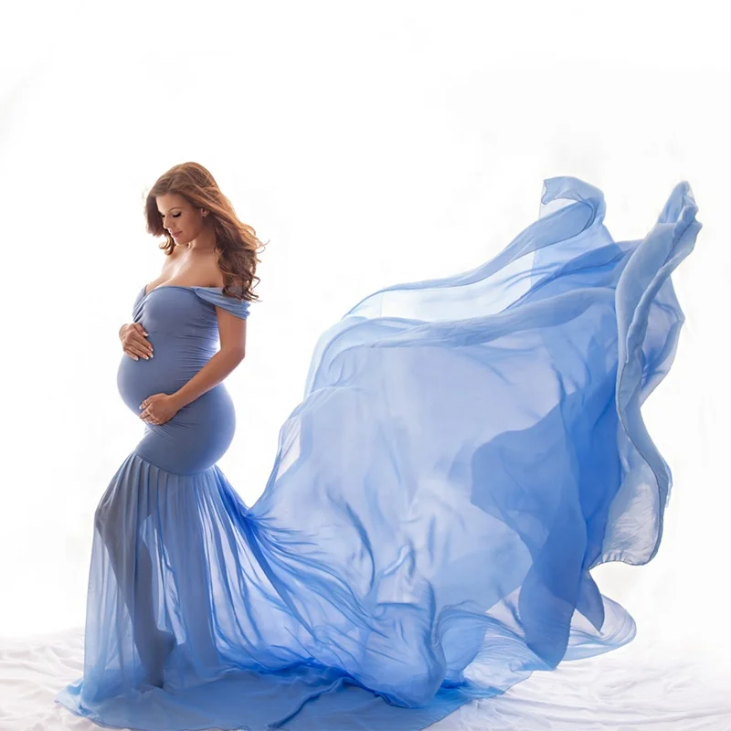 Maternity Mermaid Gown Clothing Off Shoulder Stretchy Sleeveless Maxi Dresses