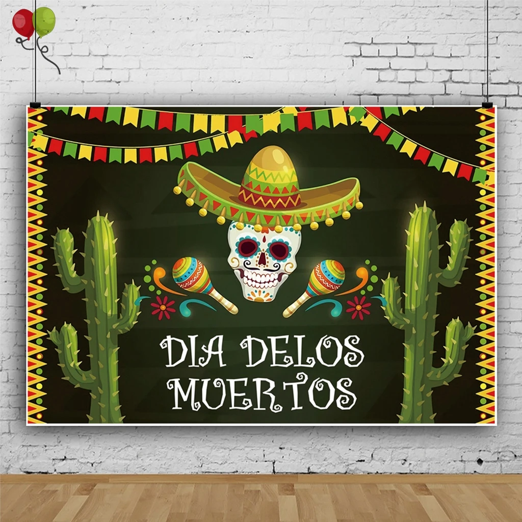 Day of The Dead Backdrop Mexican Fiesta Sugar Flowers Photography Background Fiesta Banner Decoration Photo Booth Studio KD930