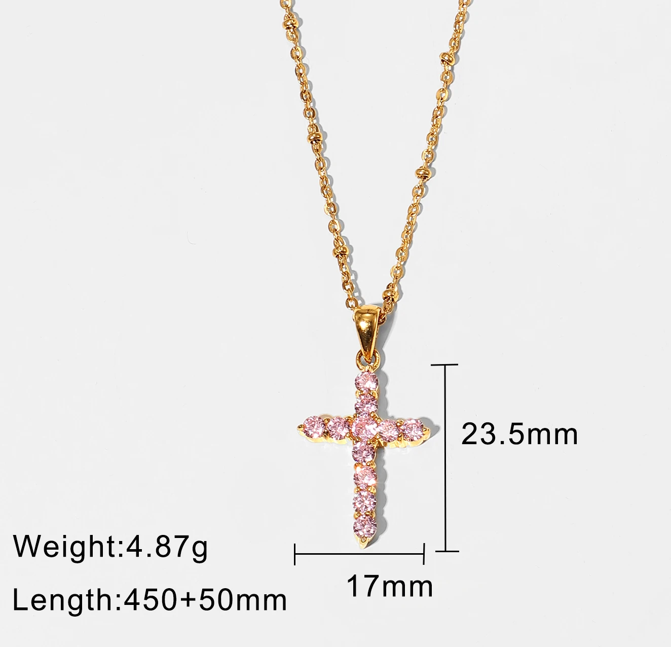 2022 New dainty tiny 14k gold plated stainless steel beaded chain womens christian gold diamond cross pendent necklace