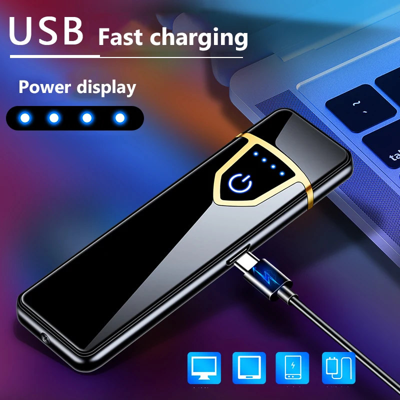 Creative Ultra Thin Fingerprint USB Charging Lighter Environmental Protection Electronic Cigarette Lighter Gift