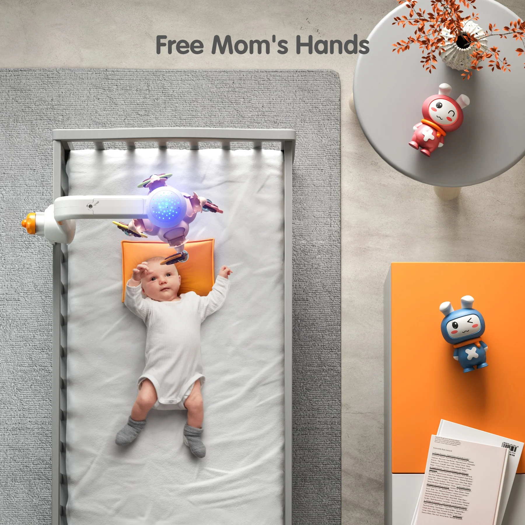 Tumama Kids Musical Crib Mobile Bluetooth Control Projection Baby Bed Bell Rotating Stuffed Hanging Rattle Toys