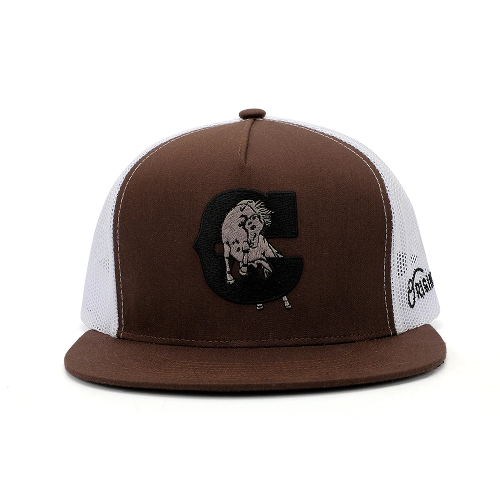 Newest Custom Design Adult Snapback Cap With Woven Pattern Mesh Flat trucker Hat