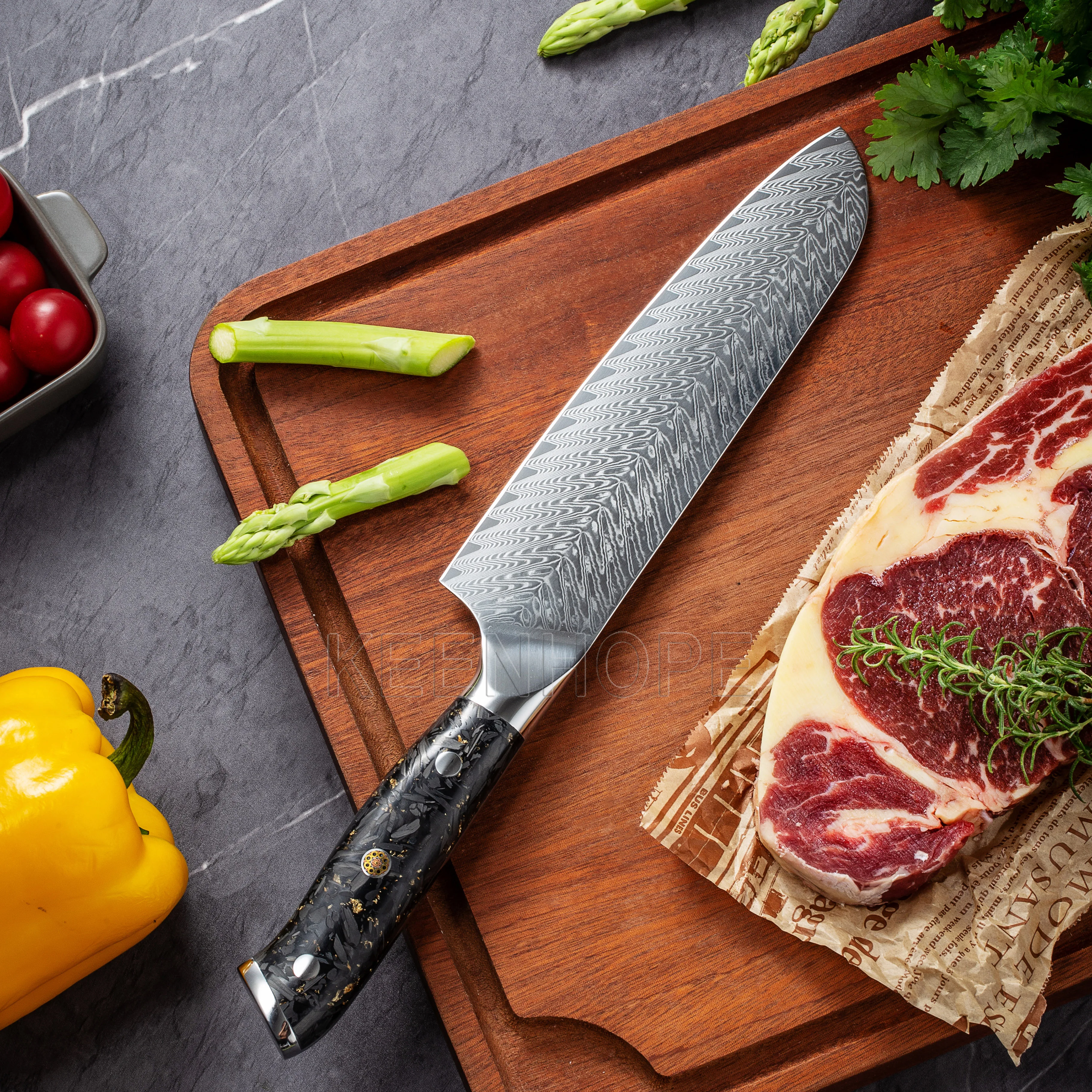 8-Piece Kitchen Knives Set with SS316 Bolster Composited Resin + Carbon Fiber Handle 67 Layers Damascus VG10 Knife Set