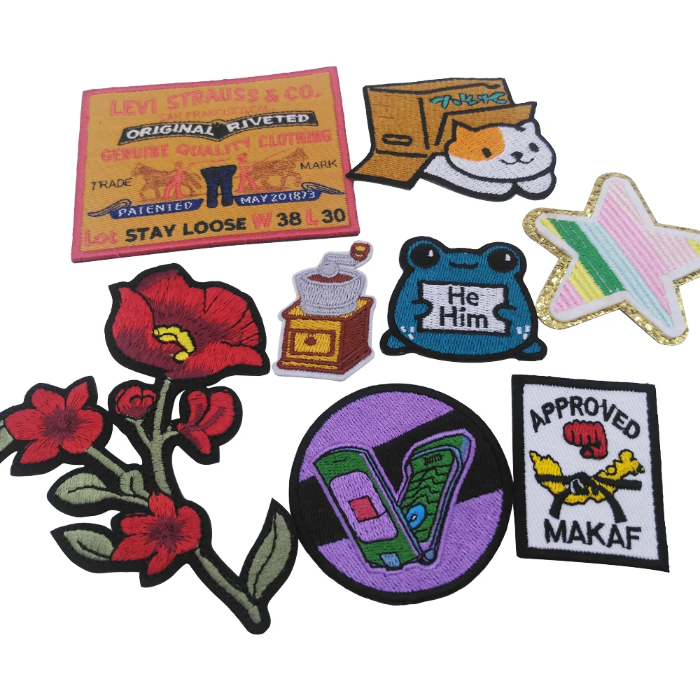 Wholesale custom sew on self-adhesive patch iron on puff embroidery patches