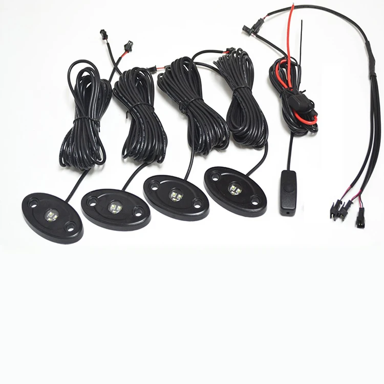 4 Pods LED RED Rock Lights Kit with Switch for SUV Off-Road Boat Truck