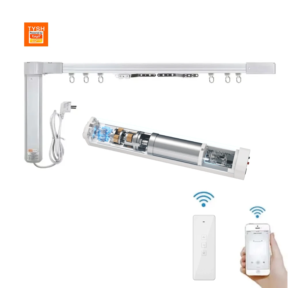 TYSH Tuya WiFi Zigbee Motorized Curtain Rods Set Alexa Smart Home Motorised Curtain Poles For House Automatic Curtain