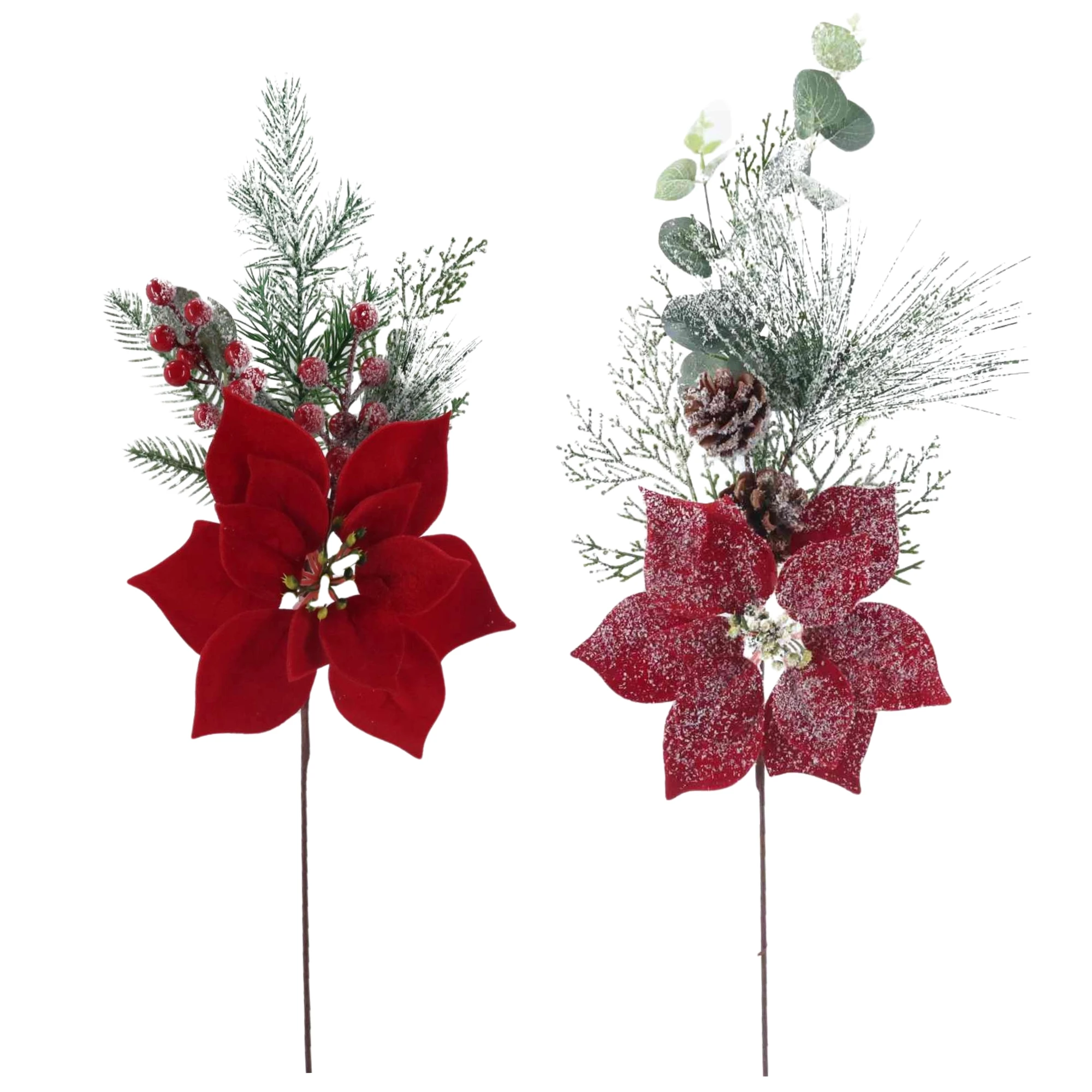 Wholesale Home Wreath Decoration Frosted Pine Cones Picks Christmas Flower Branch Artificial Poinsettia Floral Picks Christmas