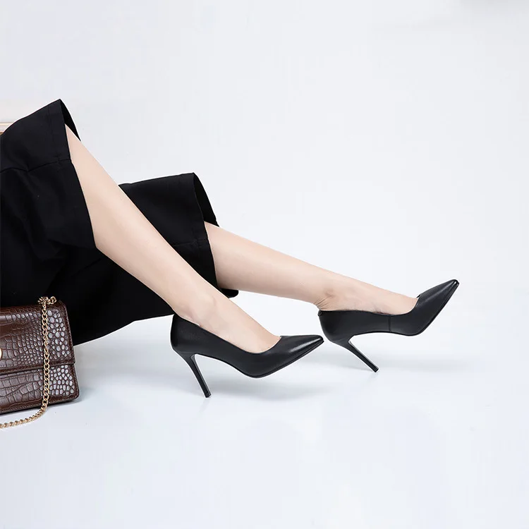 
large size pointed high quality genuine leather women sexy shoes high heels 