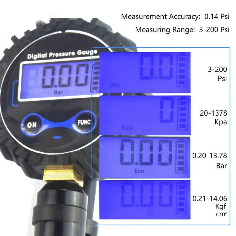 Новый 250PSI светодиодный дисплей шины Воздушный манометр Мини Портативный цифровой насос шин