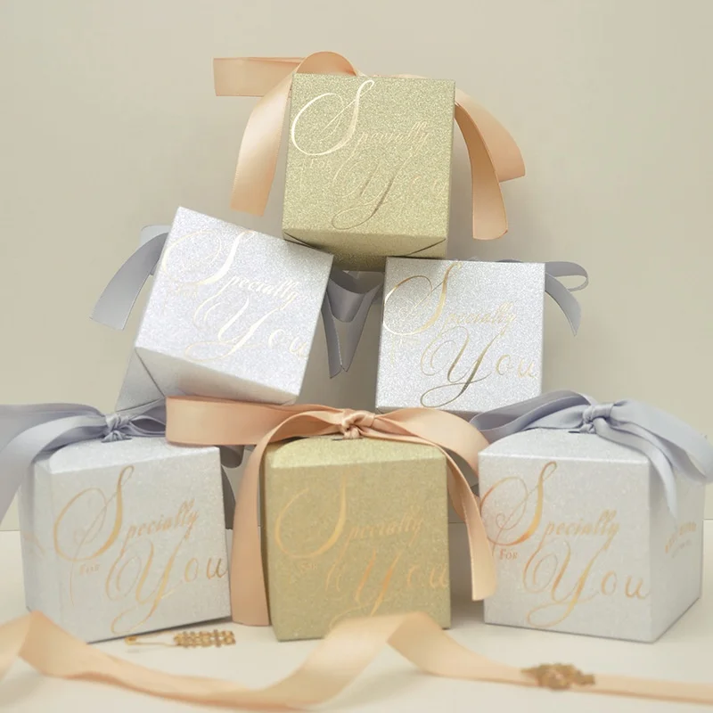 Bridal Shower Bride Hen Party Gift Holders Gold Stamping Foil Specially For You Glitter Paper Wedding Candy Box With Ribbon
