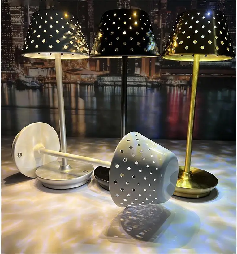 Polka Dot Hollowing Out Luxury Decor Touch Battery Cordless Night Light Home Bedroom Rechargeable Led Table Lamp For Restaurant