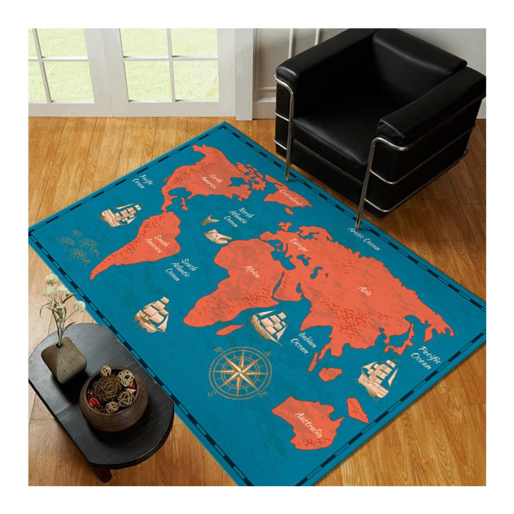 Modern Living Room  Thick Soft  rug Custom Design Waterproof mat Square Anti slip plush World map Carpet
