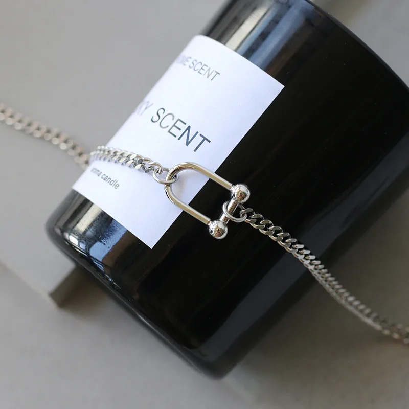 Titanium Steel U Shape Shackle  Horseshoe Buckle Necklace Metal Hoop Locking D-Ring Stainless Steel Cuban Chain Necklace