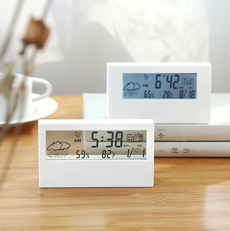 EMAF promotion minimalist ins style time day week temperature hygrometer simulate weather desk clock student digital alarm clock