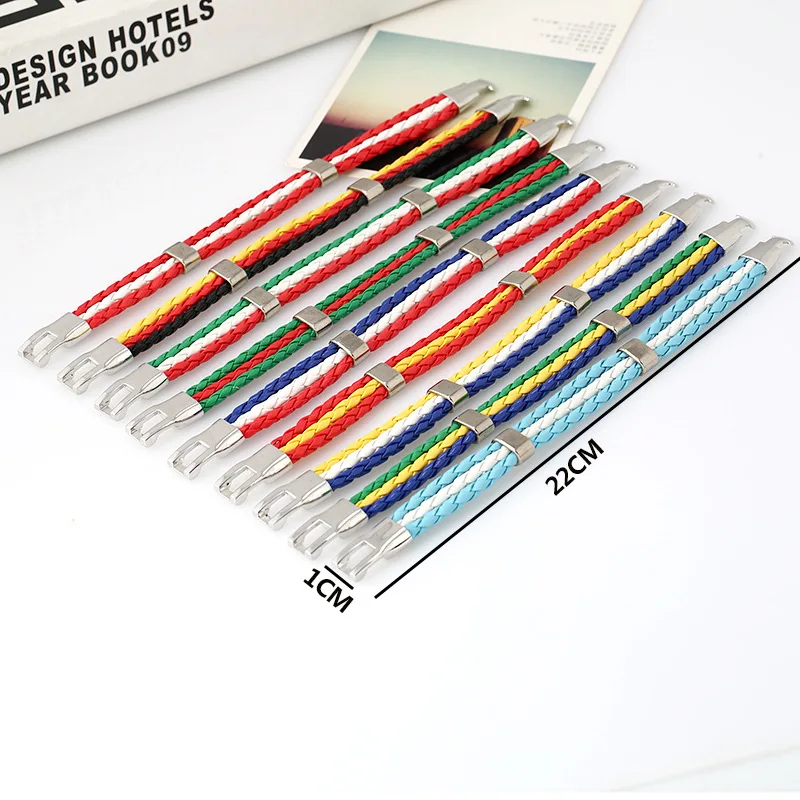 Fashion Nation Country Flag Color Friendship Bracelet plain PU Leather Braided Football Sporty Wrap Bracelet For Men Women
