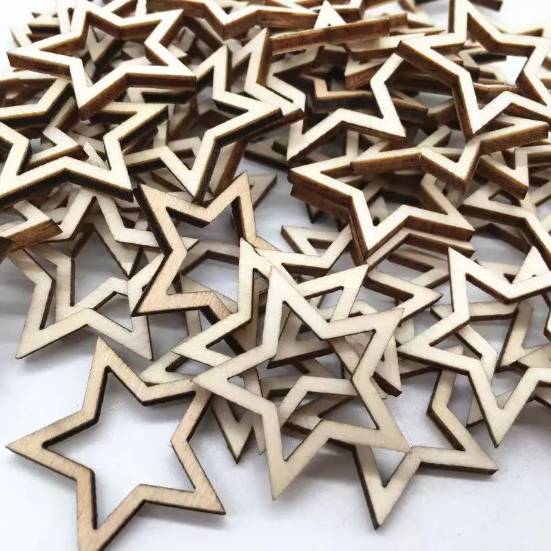 SLT Wooden Star Cutouts Hanging Ornaments Wooden Chips Wood Slices for DIY Ornament Hanging Pendant
