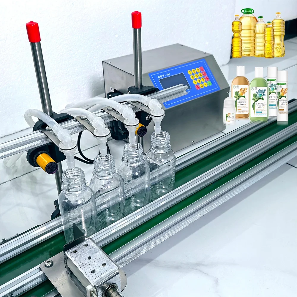 Food Grade Four Head Filling Machine/Digital Control Electric Conveyor Belt Liquid Filler/Hot Sale Bottle Pack Seal Equipment